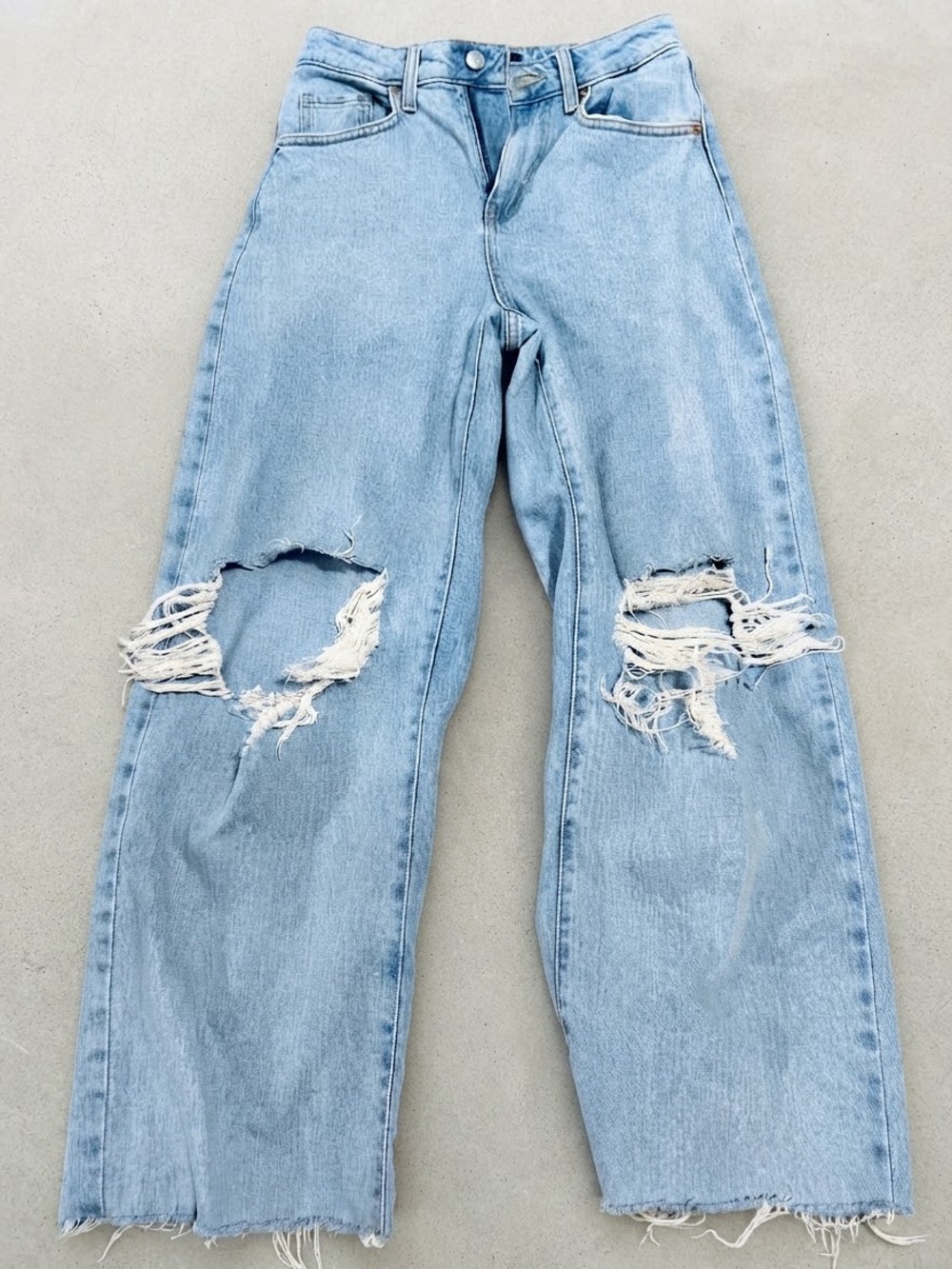 wild fable Light Blue Distressed Wide-Leg Jeans